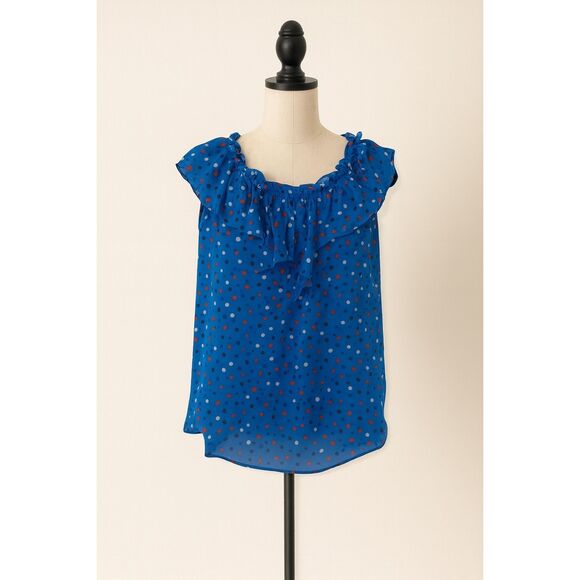 Isaac Mizrahi IMNYC Blue Dot Ruffle Sleeveless Blouse – Size M - Picture 1 of 5